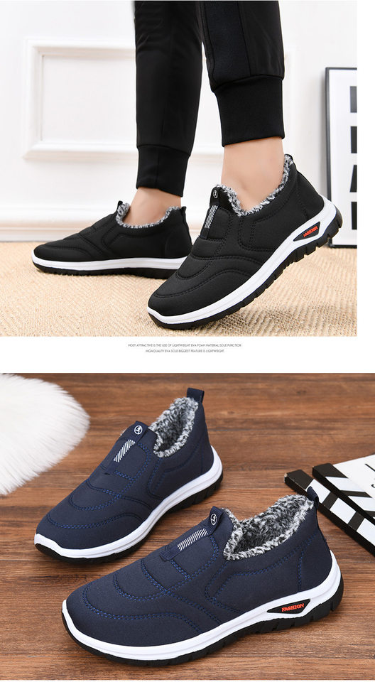 Giày vải bạt nam cổ thấp lót nhung giữ ấm, giày đi bộ đế bằng chống trượt — D09 nam cotton-màu xanh, D09 nam cotton-đen chi tiết 15