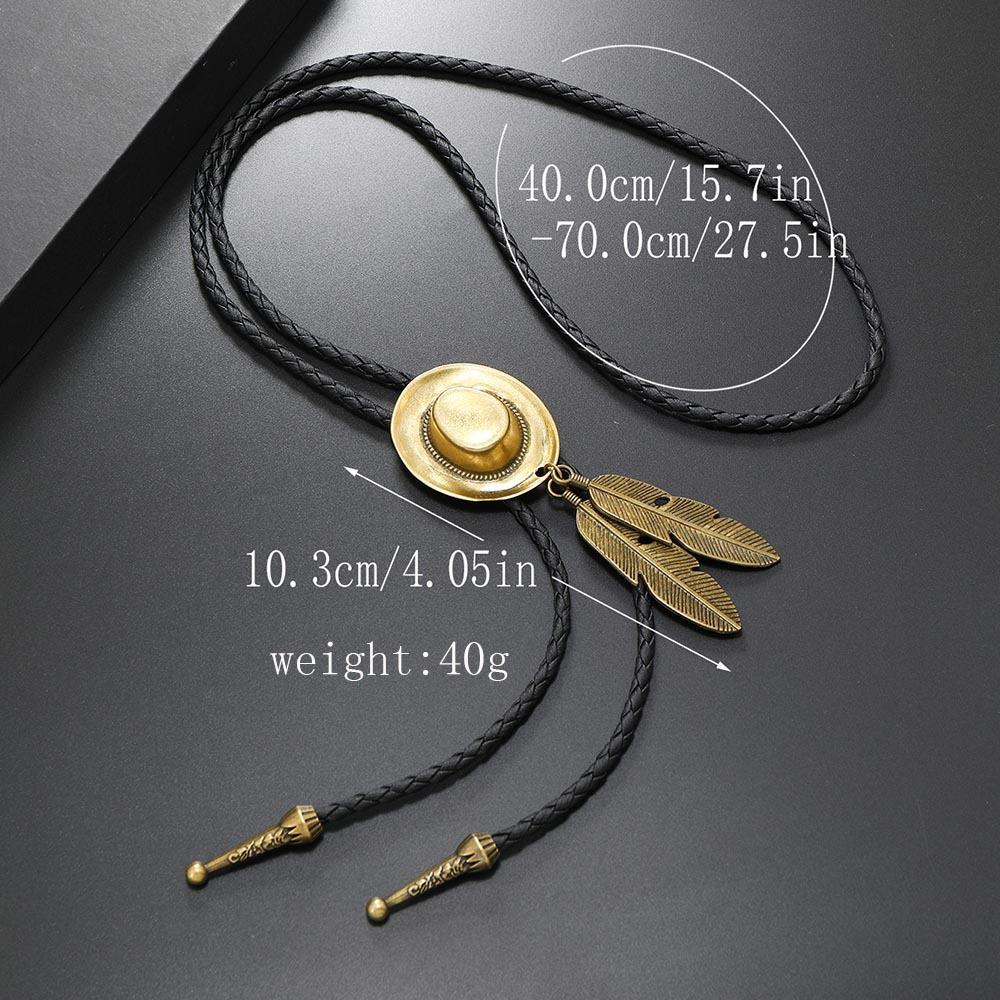 Retro Hat Feather Pu Leather Alloy Unisex Bolo Tie Necklaces display picture 9