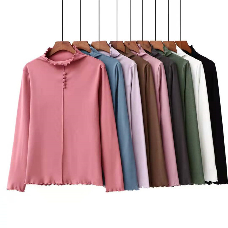 Lace agaric semi-high collar velvet warm coat women's large size 200kg wearable autumn and winter bottoming long sleeve T-shirt