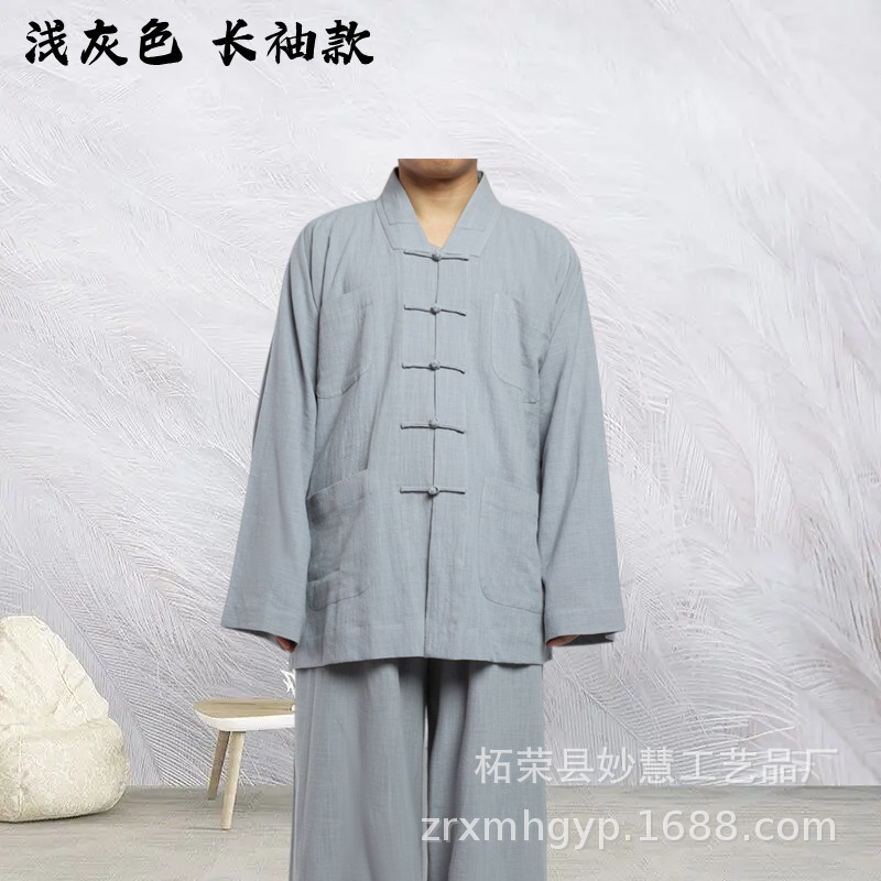 夏の薄手の僧服の半袖の男性の綿の麻の短い羽織の夏の中袖の小衣は家族の長い羽織の夏の僧服を出します。|undefined