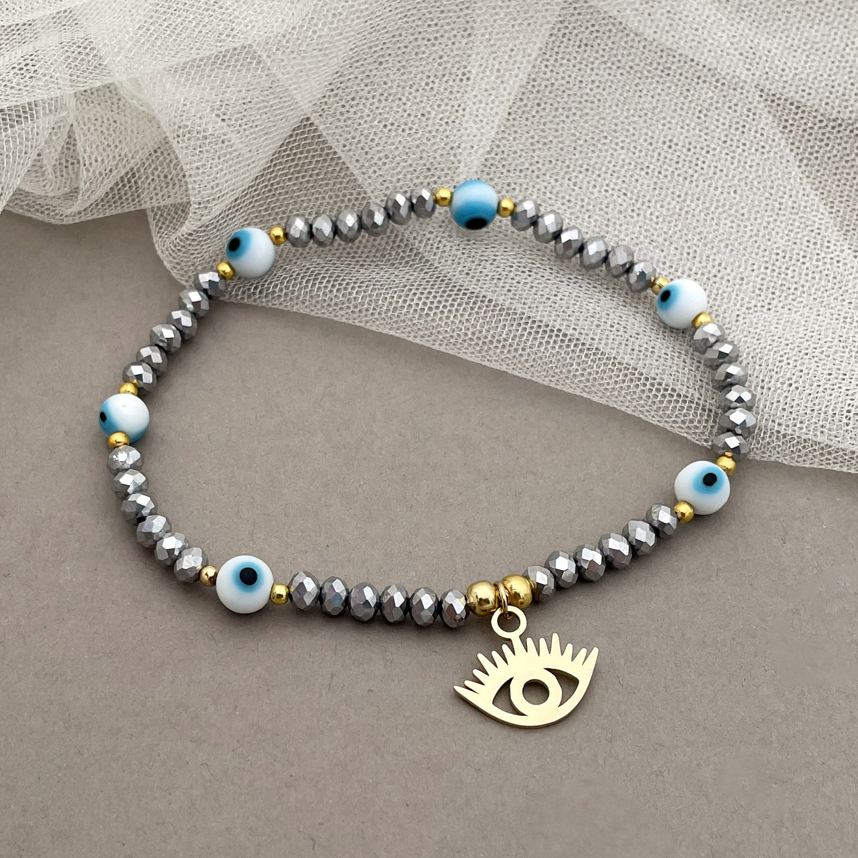304 Stainless Steel Pendant Material Stone-Free Inlay Material Fashion Devil'S Eye 304 Stainless Steel Beaded 14K Gold Plated Stainless Steel Bracelets In Bulk