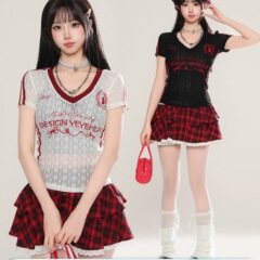 Pure Desire Hot Girl レース V ネック半袖 Tシャツ女性の夏インスリムフィットデザイントップ