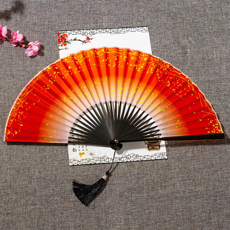 Chinese Style 8 inch 28 square men's and women's folding fan Japanese style and wind handmade dance Chinese clothing with tassel antique fan