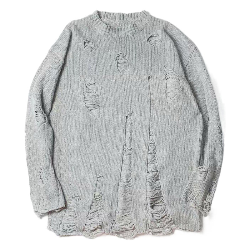 YMY/2022 suéter de estilo coreano fresco otoño pareja suéter de estilo coreano de los hombres rasgado suéter suelto cuello redondo