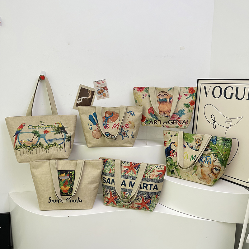 Aesthetic 2024 New Release Fresh Large Capacity Single Strap Canvas Print Fashion Crossbody Bag Unique and Stylish Tote Bag