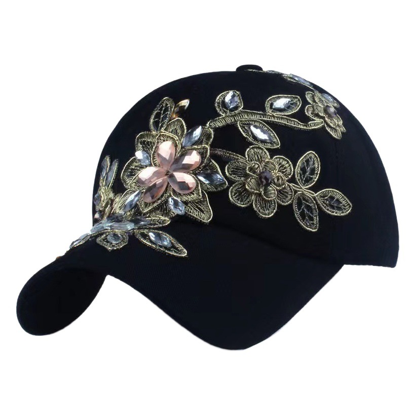 Comercio exterior sombrero de vaquero diamante hecho a mano gorra de béisbol industria pesada oro seda flor sombrero moda rhinestone sombrero fábrica al por mayor