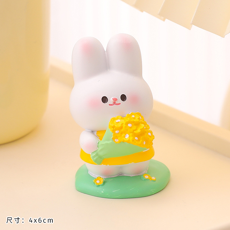 Conejo resina mini decoración muñeca linda chica corazón escritorio muñeca 2023 micro paisaje decoración creativa
