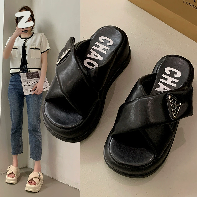 Женские тапочки на платформе с круглым носком и толстой подошвой 2023 Новые Летние повседневные милые кроссовые тапочки с высокой посадкой и толстой подошвой