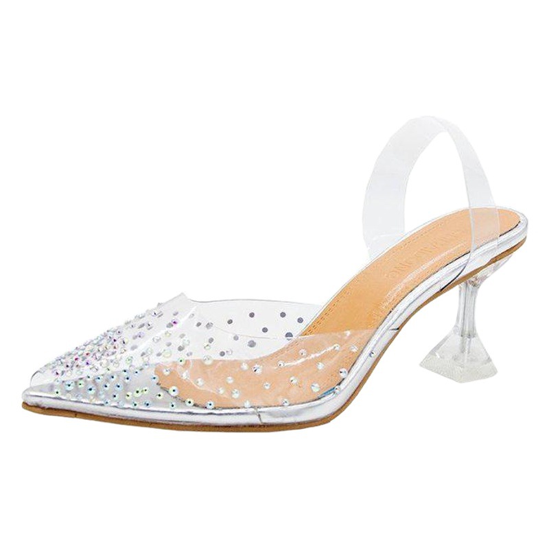 Transfronterizo 2020 nuevos tacones altos verano estilo coreano europeo y americano cristal tacón stiletto sandalias mujeres