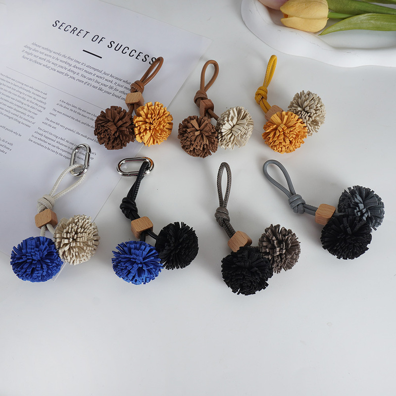 Miu Shoe Accessories Bag Pendant High-End Mini Leather Pendant Hand-Woven Tassel Ball Keychain Bag Pendant