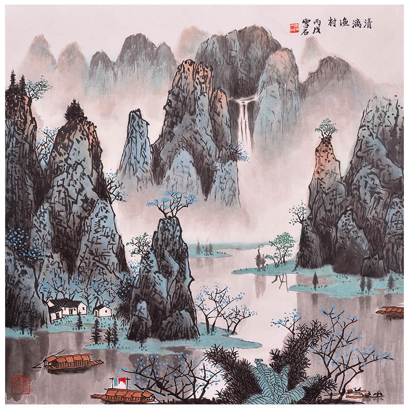 名家白雪石山水画手绘国画风水靠山挂画客厅玄关装饰画清漓渔村