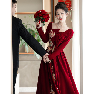 Red Wedding Dress for the Bride in Summer, High-End Style, Suitable for Engagement, Homecoming, and Wedding Ceremonies, New Chinese Style Long-Sleeved Dress