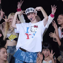 韩国open YY kitty印花短袖t恤边伯贤同款棉休闲男女同款情侣T恤