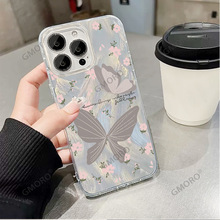外贸爆款蝴蝶系列闪粉羽纱壳iphone Air透明苹果17唯美16镭射15硬