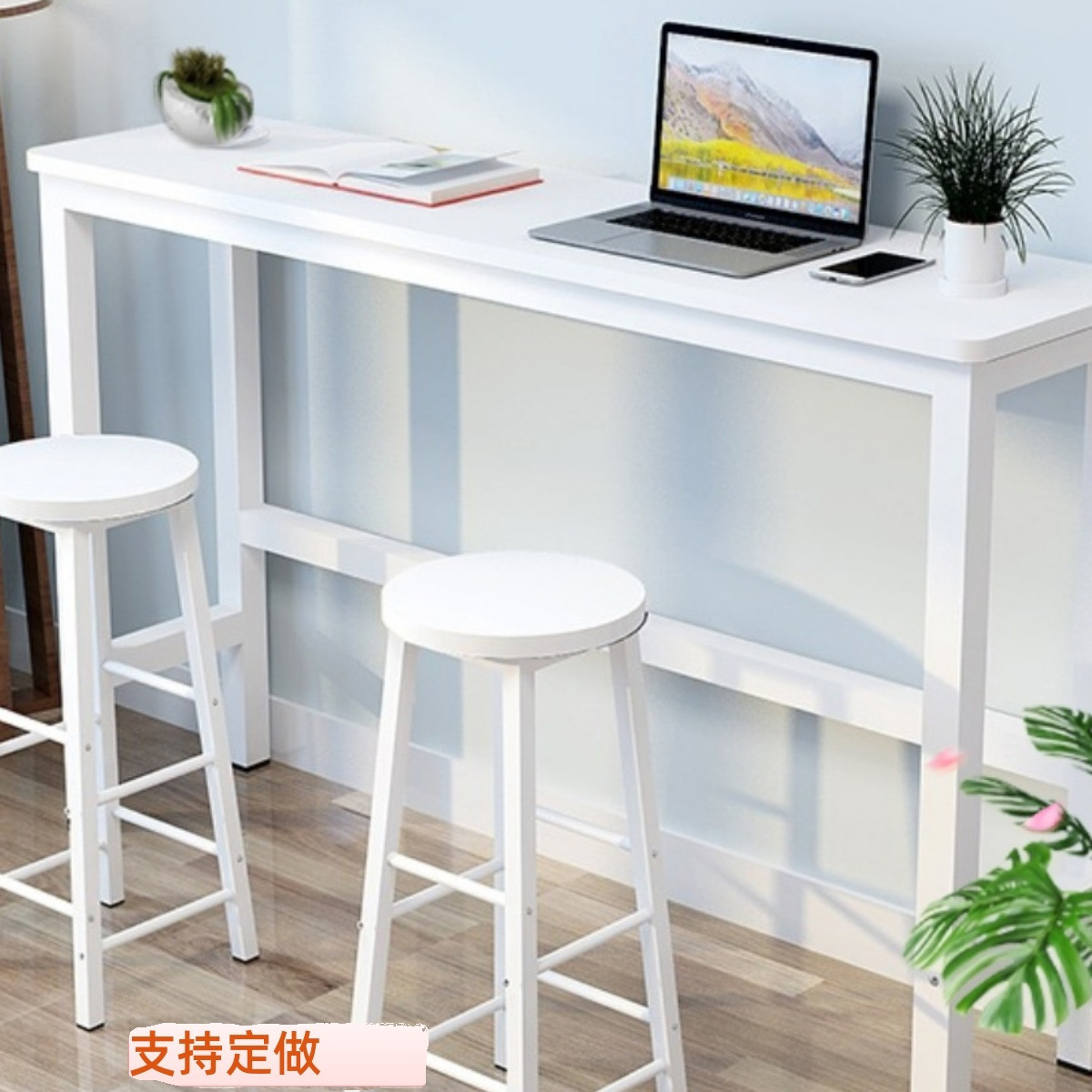 High Table Against the Wall, Bar Table, Home Balcony Narrow Table, Simple Leisure Milk Tea Shop, Window Long Table and Chair Combination