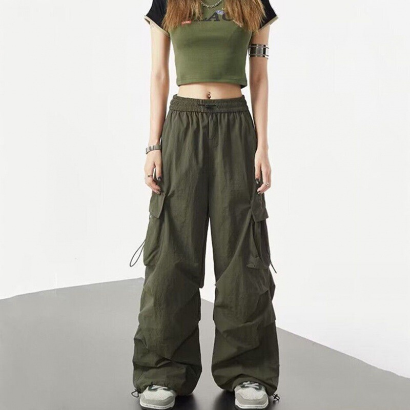 American Retro Quick-drying Cargo Pants for Women in Summer, Thin, Versatile Straight-leg Drapedy Pants, Loose Wide-leg Pants American Retro Quick-drying Cargo Pants for Women in Summer, Thin, Versatile Straight-leg Drapedy Pants, Loose Wide-leg Pants