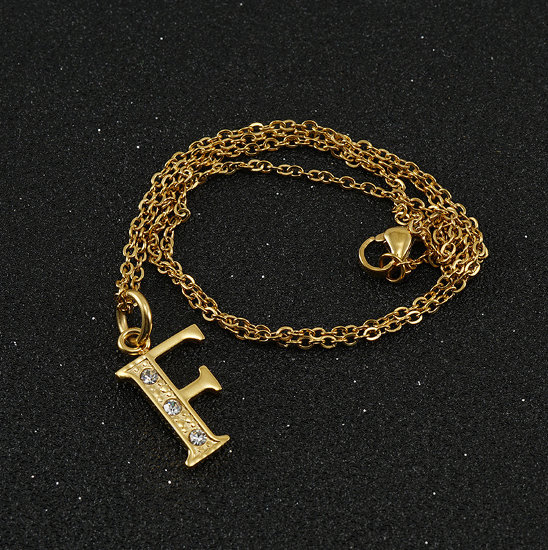 cable chain Chain Type Daily Occasion 304 Stainless Steel Material Letter Pattern Wholesale Jewelry Simple Style Letter 304 Stainless Steel Rhinestones Inlay Stainless Steel Necklaces