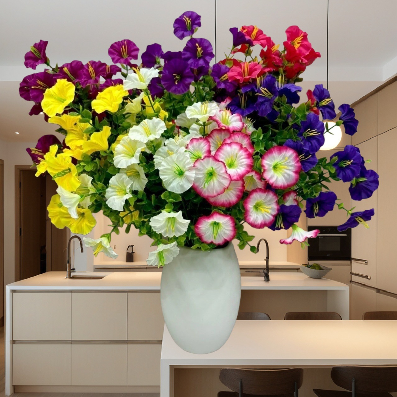 7-Branch 35-Leaf Eucalyptus Morning Glory Trumpet Flower Artificial Flower Ready for Delivery Home Decoration Home Embellishment