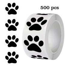 跨境2.5cm透明底可爱狗猫爪贴纸爪印DIY装饰贴纸卷1英寸500贴