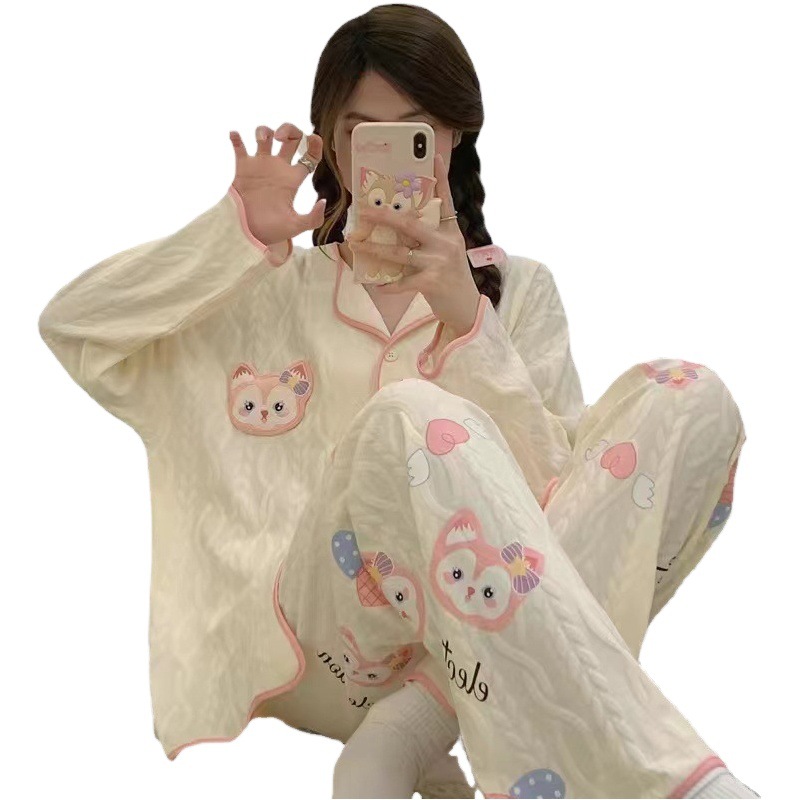 INS estilo Pijamas Mujer primavera y otoño cardigan manga larga dulce dibujos animados suelta más tamaño princesa estilo delgado homewear