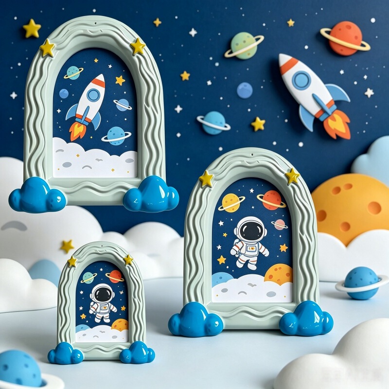 Cartoon Starry Sky and Clouds Children's Photo Frame, Arch-Shaped Baby Photo Display Stand, Children's Room Ins-Style Decoration