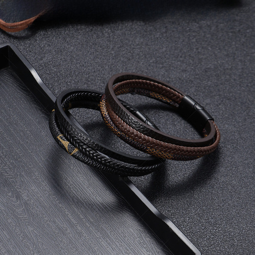 Cross-border e-commerce: Vintage-inspired, Retro-Style Leather Bracelet – Unisex, Multi-Layer, Handwoven Design with Magnetic Clasp