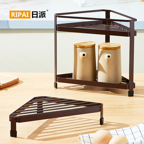 Japanese kitchen spice rack seasoning storage triangle corner pot rack storage rack home bathroom countertop organizing rack