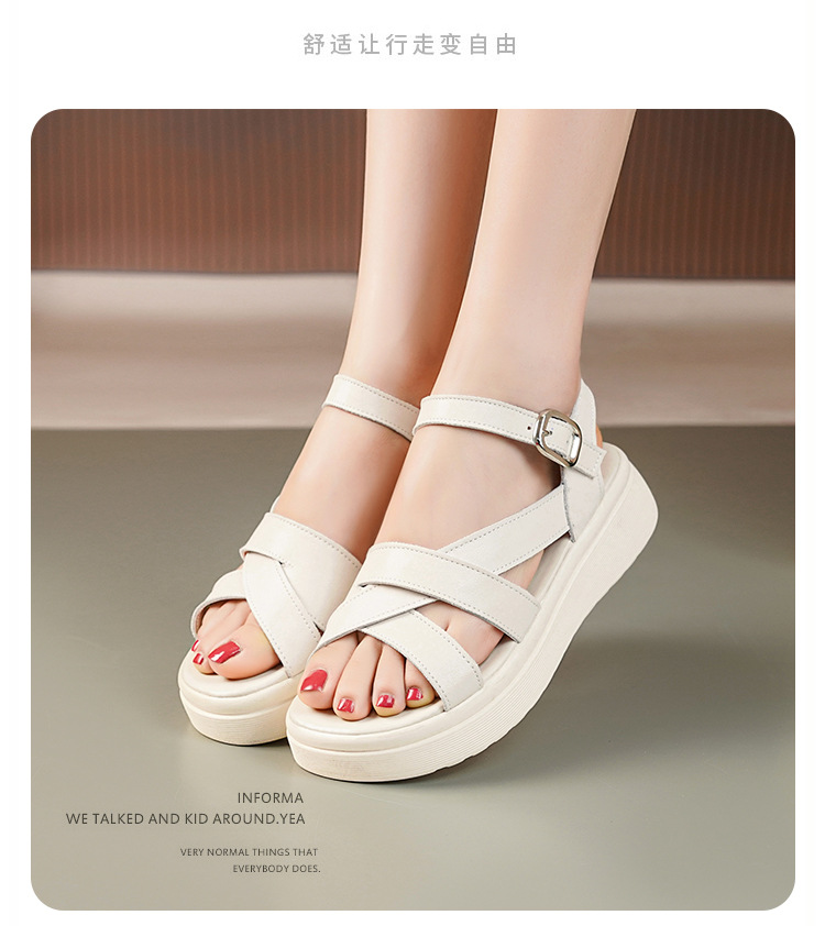 Dép sandal nữ quai ngang đế xốp mềm da thật phong cách La Mã — Màu đen chi tiết 7