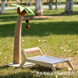 亚马逊新款木质猫床沙滩床四季通用躺椅猫抓柱猫窝宠物床