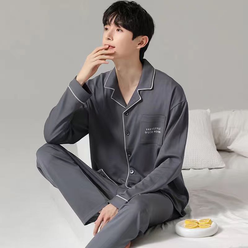 Pajamas de algodón para hombres primavera y otoño de manga larga otoño 2024 nuevo otoño y invierno de tamaño grande simple se puede usar ropa para el hogar