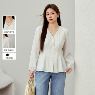 [French Jacquard Temperament Temperament V-neck Slim Shirt] Slim Show plus size Women's Fat mm2025 Spring New