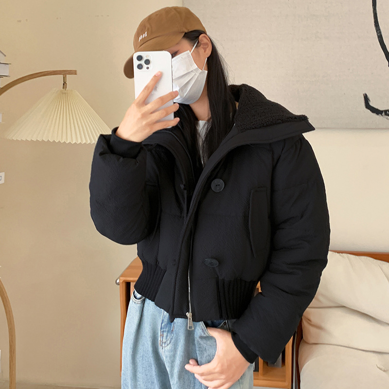Ropa de algodón corta de manga larga de invierno femenino estilo americano retro sensación de nicho de algodón cálido chaqueta de algodón gruesa suelta
