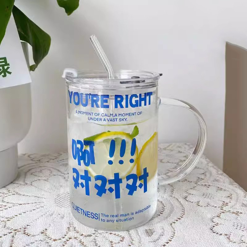 大容量喝水杯玻璃杯带盖茶杯办公室带把吸管咖啡杯家用ins风杯子|undefined