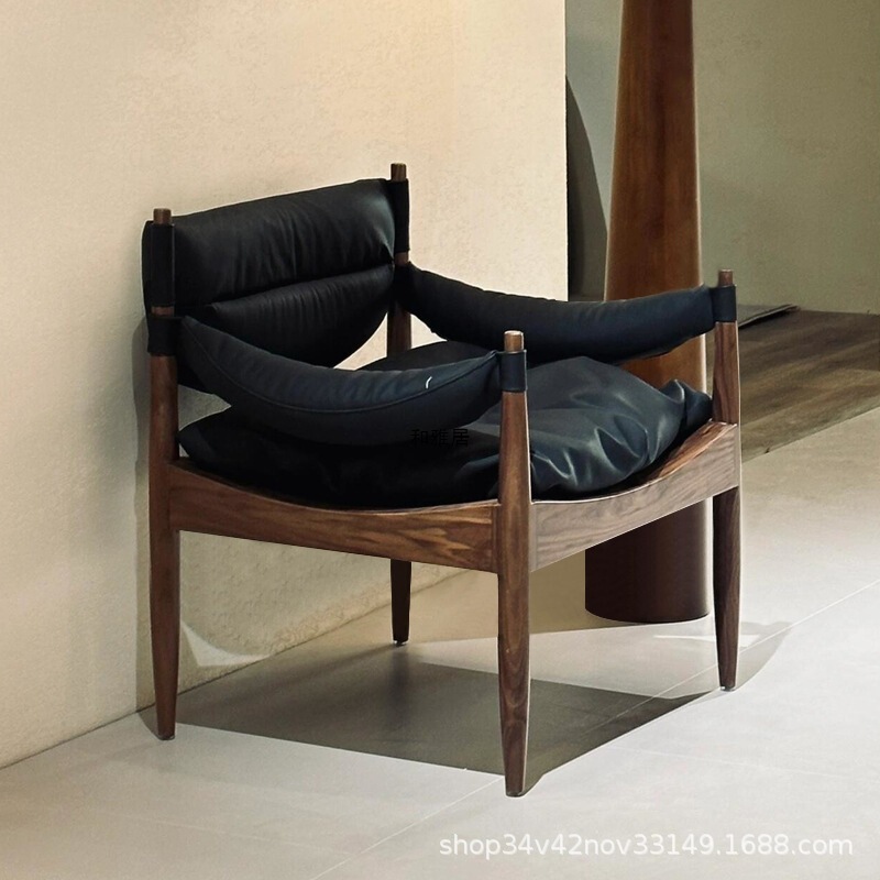 Nordic Single Sofa Chair, Danish Hunting Chair, Vintage Style Living Room Solid Wood Leisure Chair, Designer Sofa Single Chair