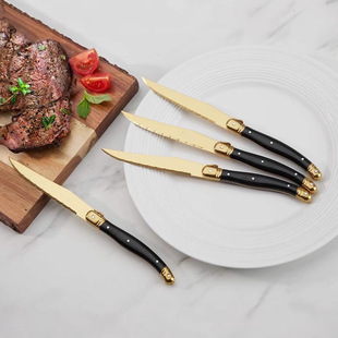 Laguiole Titanium Plated Gold Stainless Steel Steak Knife Bee Steak Knife Western Tableware Black Plastic Handle