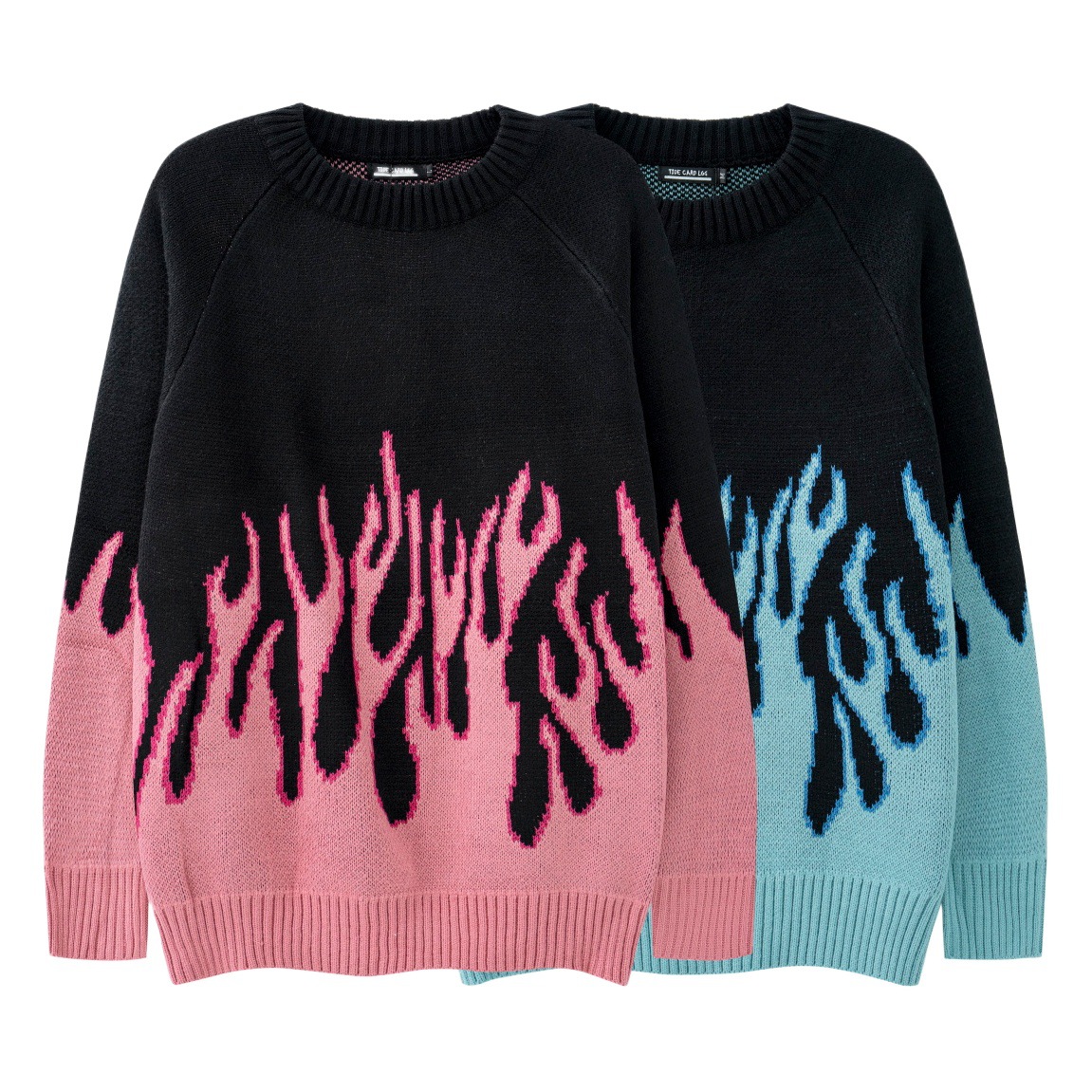 TIDE CARD LOG | Llama jacquard estilo de Hong Kong marca de moda retro suelta estilo perezoso pareja suéter de cuello redondo