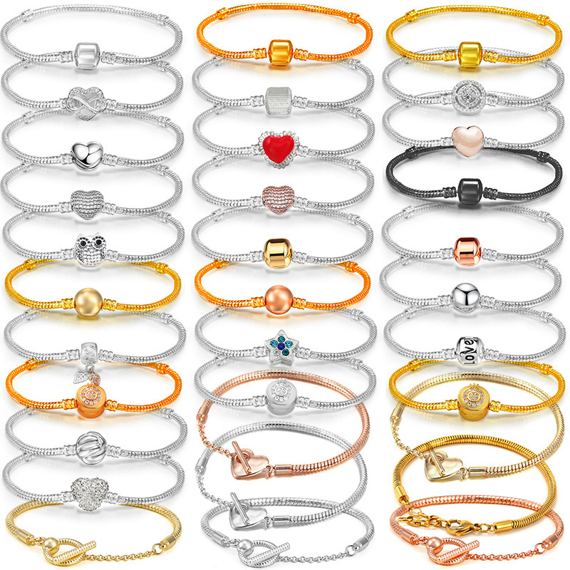 Panjia Dora Classic Copper Basic Chain Women's Men's Bracelet Crown Love Snake Bone Bracelet DIY Production Factory