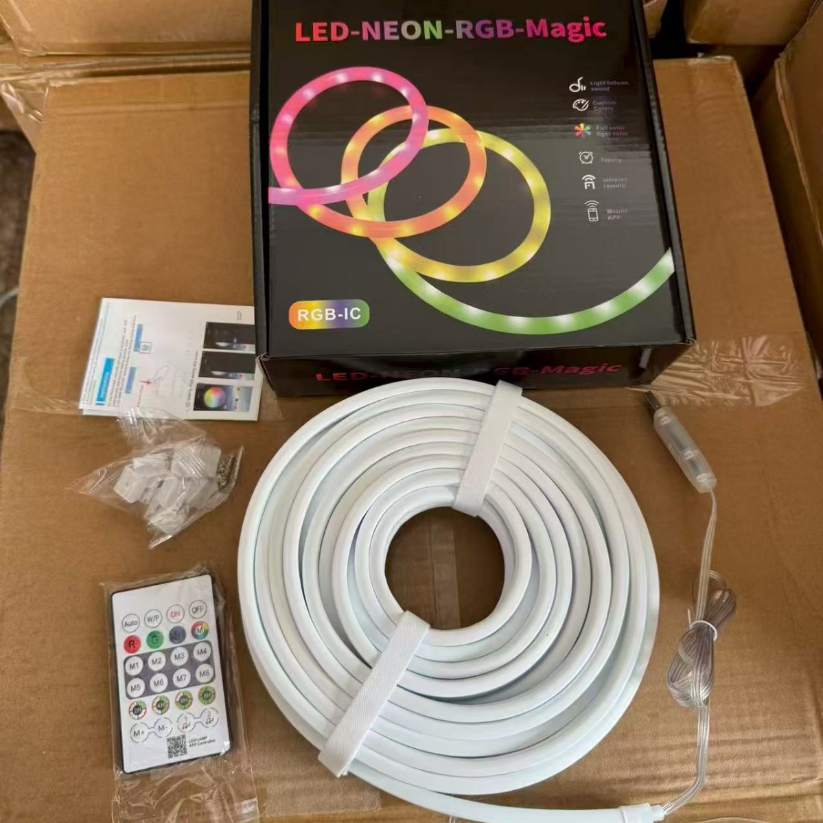 Tira de Luz LED Neón Flexible 5V, Control por Aplicación Bluetooth y Ritmo de Música, Impermeable, para Decoración