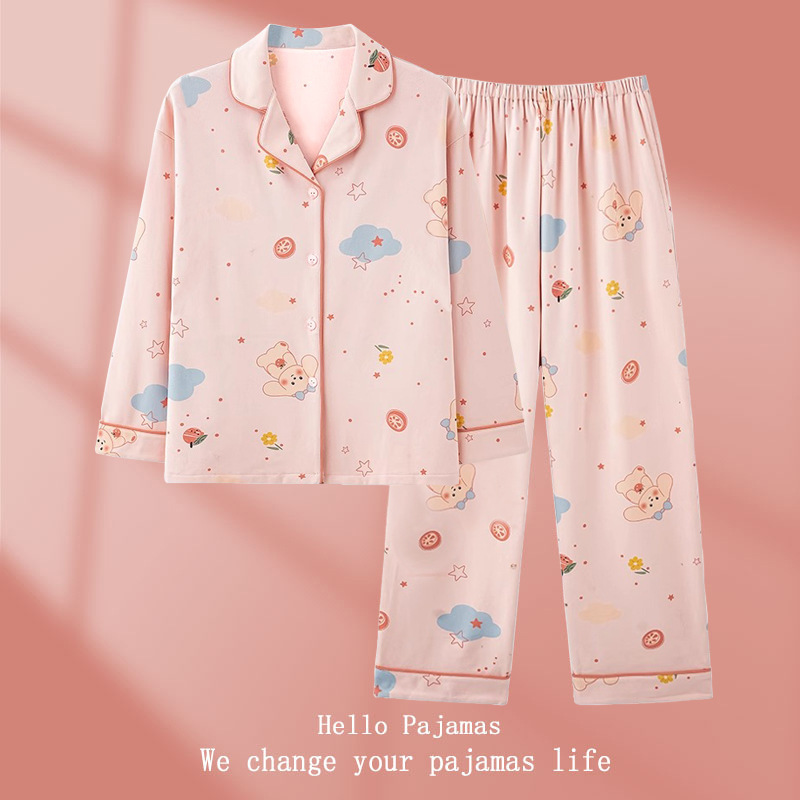 New Spring Autumn Winter Pajamas Women New Sweet Cute Style Cardigan Long Sleeve + Trousers Plus Size Homewear Set