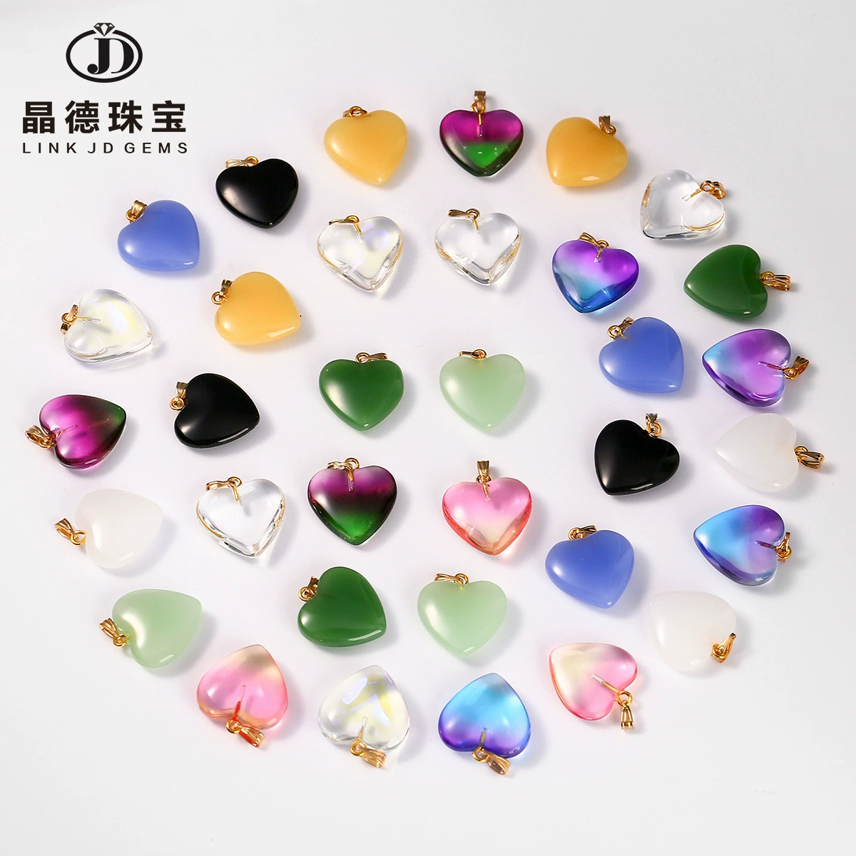 Ювелирные изделия Jingde, красочное желейное стекло, подвеска «Любовь», подвеска в форме персикового сердца, ожерелье «сделай сам», браслет, ювелирные аксессуары, оптовая продажа