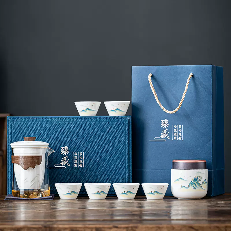 德化白瓷羊脂玉功夫茶具一壶六杯套装礼盒整套商务礼品批发伴手礼