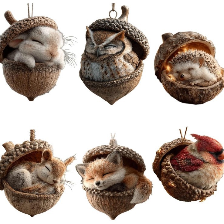 跨境新款板栗松鼠刺猬圣诞装饰品圣诞树挂件2D平面打印亚克力挂件