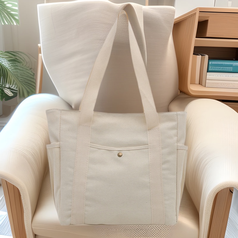 Canvas Bag Women's Handbag Single Shoulder Bag College Students All-match Handbag Commuter Large Capacity Mend-up Bag Multi-pocket