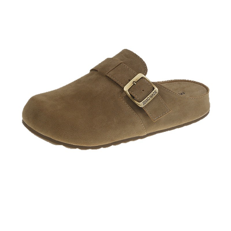 Retro estilo francés con la cabeza media zapatillas mujeres 2025 nuevo estilo de moda de otoño ropa exterior perezosa versátil botellas de boccane plano