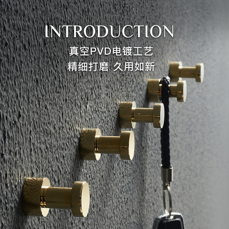 Estante de baño dorado, sin perforaciones, todo el gancho de la llave de cobre, armario creativo individual, dormitorio principal, colgante de sombrero al por mayor