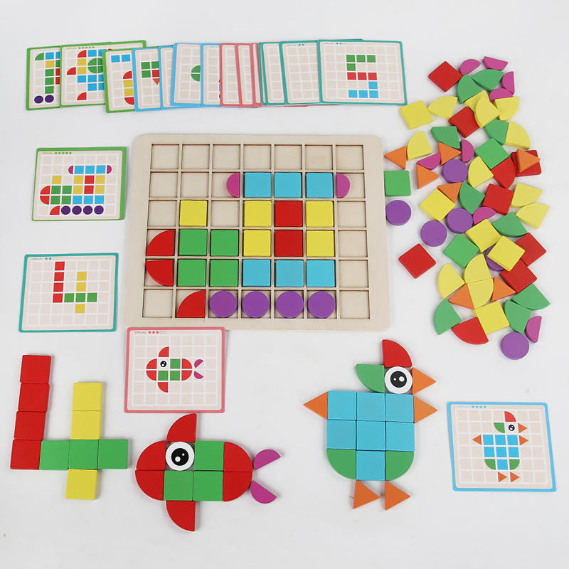 Cpc Cruz-frontera niños de madera mosaico 3D bloque de construcción estéreo rompecabezas niño color cognitivo educación temprana juego de puzzle