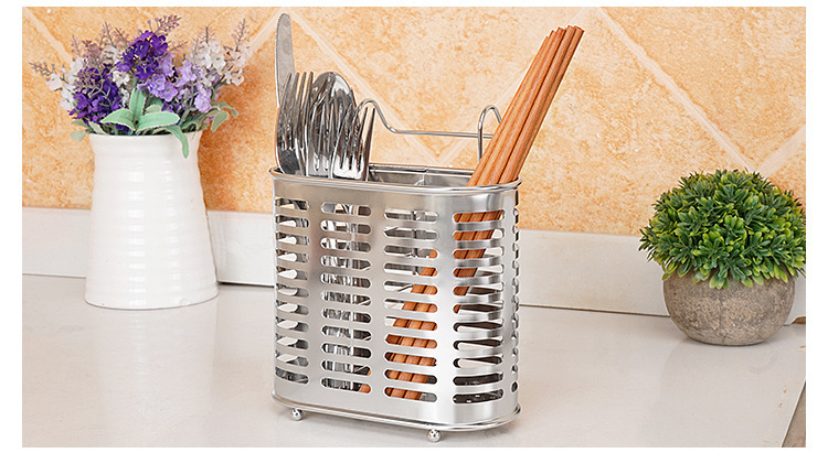 Stainless Steel Chopstick Holder Wall Mounted Draining Utensil Rack for Kitchen Storage in use