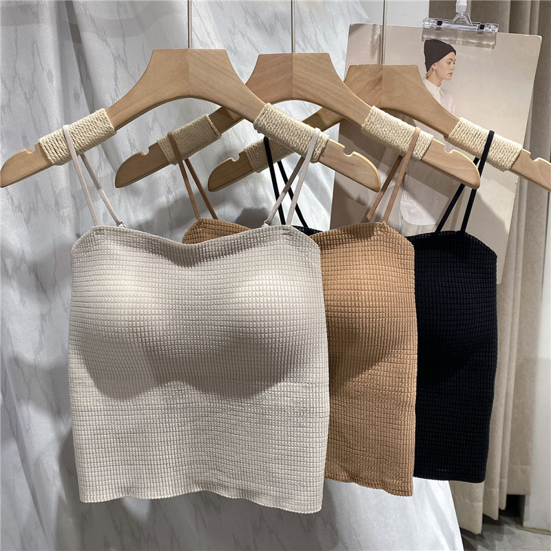 Bubble Lace Belt Chest Pad Camisole Base Soft Waxy Comfortable Beautiful Back Underwear Slim-fit Inner Top Women's 2406