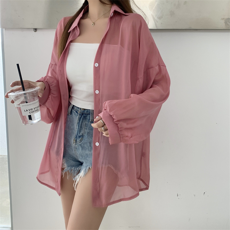 112g Weight Long Sleeve Sleeve Length Single Breasted Placket Type Shirtsleeve Sleeve Type Polyester, Chiffon Fabric Type Regular Top Length Cardigan Tops Type Holiday Occasion Shirt Collar Neckline Loose Fit Type Solid Color Pattern Summer, Spring Season Women's Gender Casual Style Wholesale Women's Casual Solid Color Long Sleeve Blouses 51