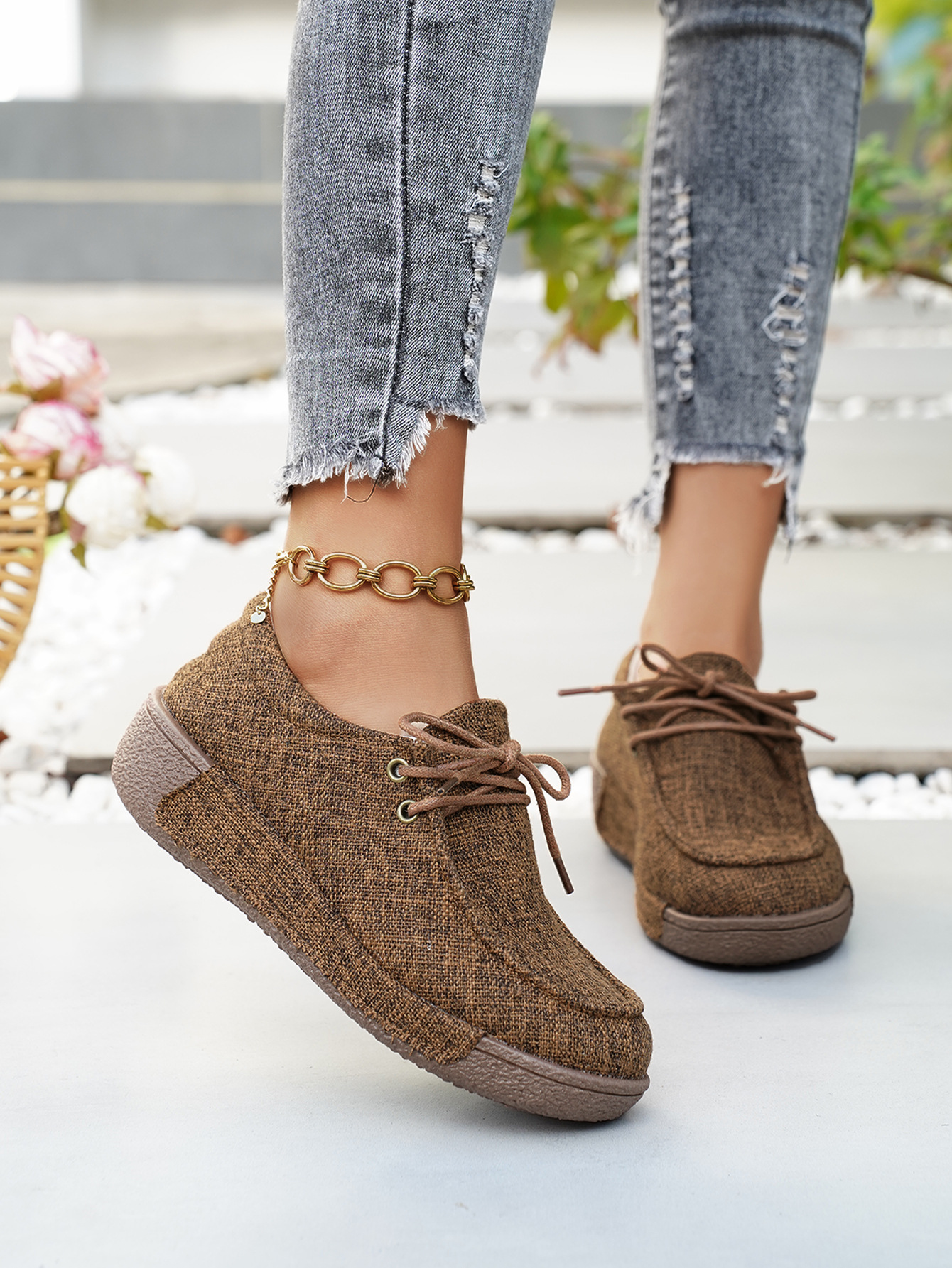 Damen Denim Schnürschuhe Mit Plateau Bequeme Freizeitschuhe_voghion.com